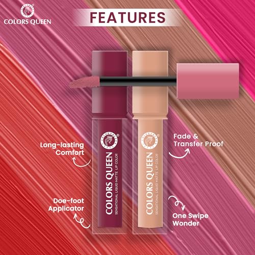 Image of Colors Queen Sensational Liquid Matte Lipstick - 7g | Long Lasting, Fade & Transfer Proof Lipstick | Highly Pigmented, Water & Smudge Proof Liquid Lipstick for Women (10 - Cheerry on Top)