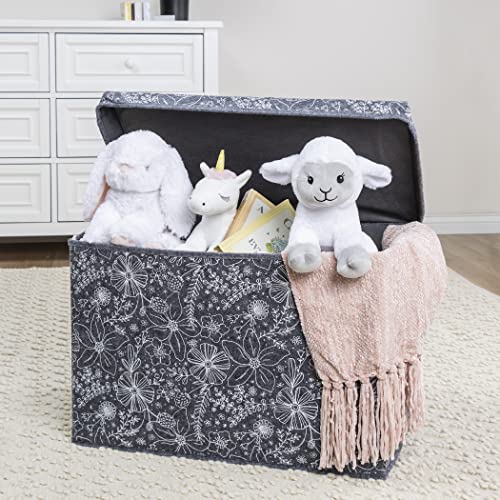 Sammy & Lou Collapsible Felt Soft Toy Box for Toddlers Toy Storage Organizer with Handles and Hinged Lid, 22 x 14.5 x 15 inches, Floral - Thumbnail 6