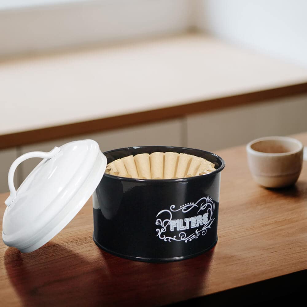 Soporte para filtro de café, caja de metal, organizador de contenedores negros, dispensador redondo para mostrador y decoración de habitaciones, accesorios de barra de café 2