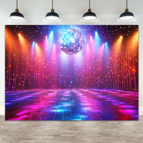 Disco Decorations Backdrop Retro Glow Party 70s 80s 90s Theme Stage Dance Background Disco Party Decoration Polyester Banner PartyBackdrop for Birthday Prom Portrait Photo Props 7x5ft