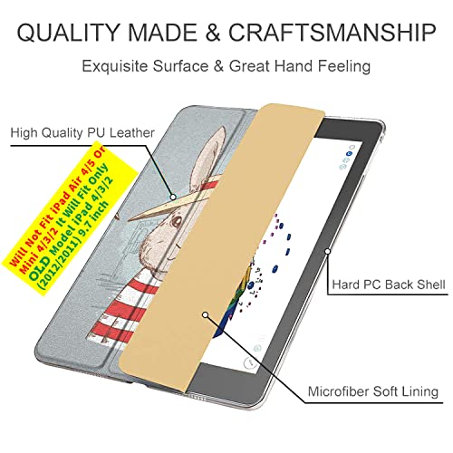 Image of DuraSafe Cases for iPad 2nd 2011 3rd 4th Gen 2012-9.7 Inch [iPad 4 iPad 3 iPad 2 Old Model ] A1458 A1416 A1395 MC705HN /A MD328HN /A MD333HN /A Ultra Smart Auto Sleep /Wake Printed PC Cover - Bunny Hat