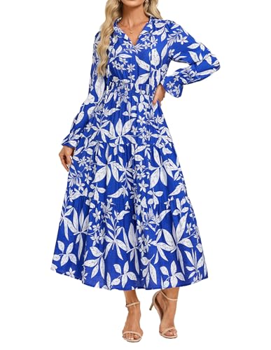 GRACE KARIN - GRACE KARIN Women's Fall Midi Long Sleeve Floral Causal Dress Blue XL (12% Off Amazon Deal)