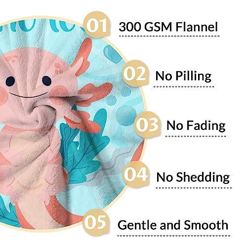 Girl Blanket - 40x50 Inches Cute Axolotl Throw - Blue Soft Fuzzy Blankets for Bed, Couch & Living Room