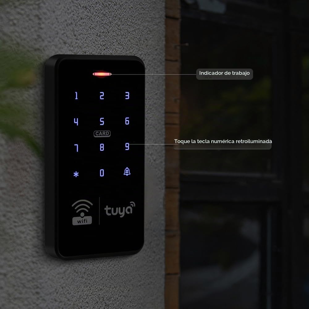 Tuya - Kit de sistema de control de acceso impermeable para exteriores, inalámbrico, WiFi, RFID, teclado de contraseña, controlador de retroiluminación táctil + 15 llaveros de 125 kHz +