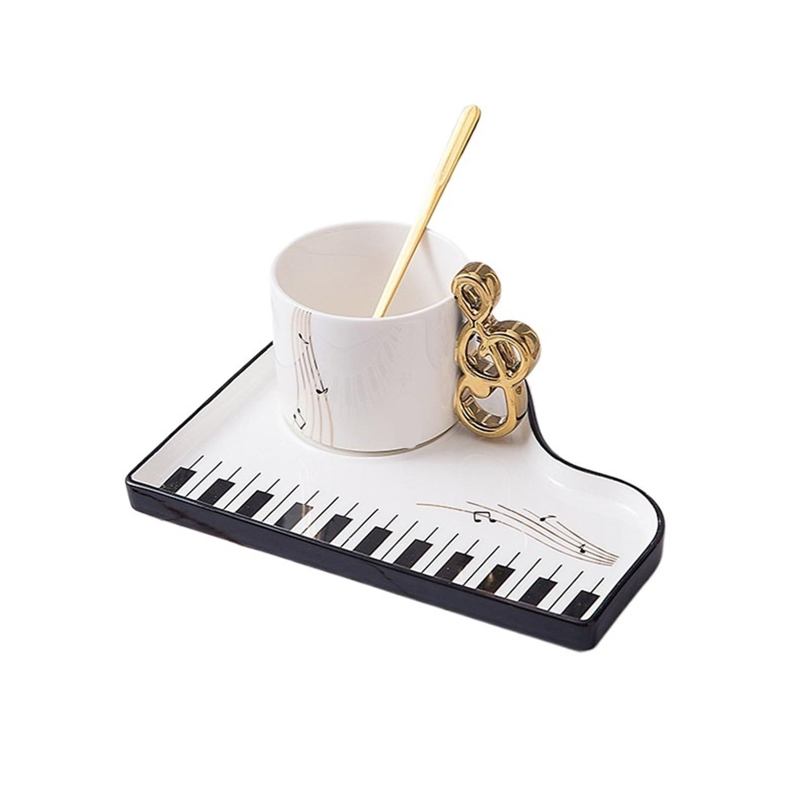 Kaffeetassen Set Kreative Keramik Kaffeetasse Teller Set Büro Mark Becher Tee-Set Tasse(White)