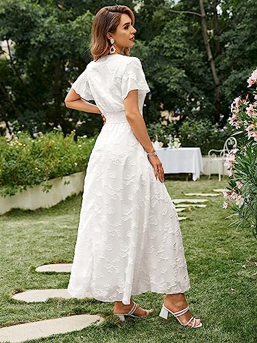 Image of Simplee Women's Boho Floral Maxi Dress Flowy Casual V Neck Short Sleeve Wedding Guest Holiday Beach Long Dress