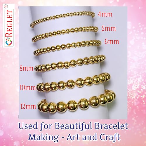 Image of 1800 Pcs Golden Beads - 4, 5, 6, 8, 10, 12 mm - DIY Beads for Bracelets Making Kit, Crafting, Embroidery Crafts, Jewellery Making Kit, Beadwork, Pearls for Craft, Beading - 180g