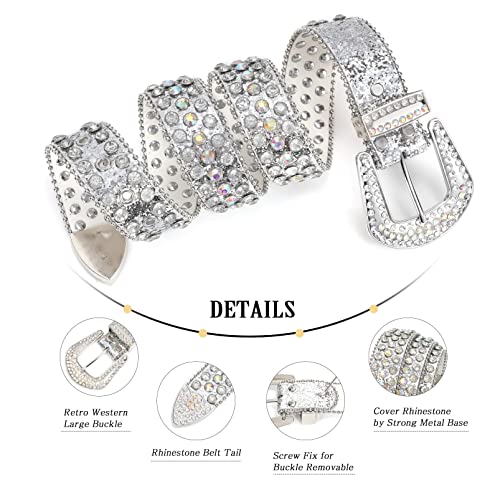 Xzqtive Men Women Rhinestones Belt Western Cowgirl Cowboy Vintage Bling Crystal Diamond Studded Leather Belt For Jeans Pants Dress(0-Silver (Silver Buckle), Fit Waist 27-30 Inch) #TOP2