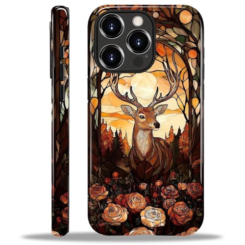 ANLUN STORE Case for iPhone 12 Pro Max, Hybrid Dual Protection Soft TPU + Hard PC Shockproof Cover Anti-Scratch & Slim Protective for Men Women Case Stained Glass Deer Flower Design
