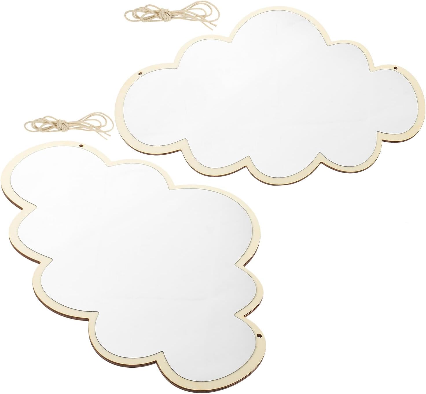INOOMP 2pcs Cloud Shape Acrylic Wall-Mounted Mirrors with Wooden Frame, Shatterproof Decorative Hanging Mirrors for Nursery, ’ Bedroom, Playroom, and Bathroom