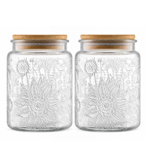 Image of ANSQU 2 Pack Vintage Glass Storage Jars with Lids, 23.7oz Decorative Jars | Airtight Coffee Canisters, Glass Food Storage Containers for Tea Candy Sugar Cookie, Cute Jars