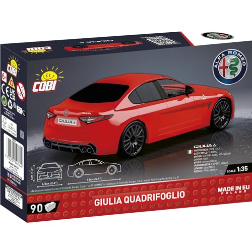 COBI Alfa Romeo Giulia Quadrifoglio Vehicle, Red Building Set, 90 Pieces