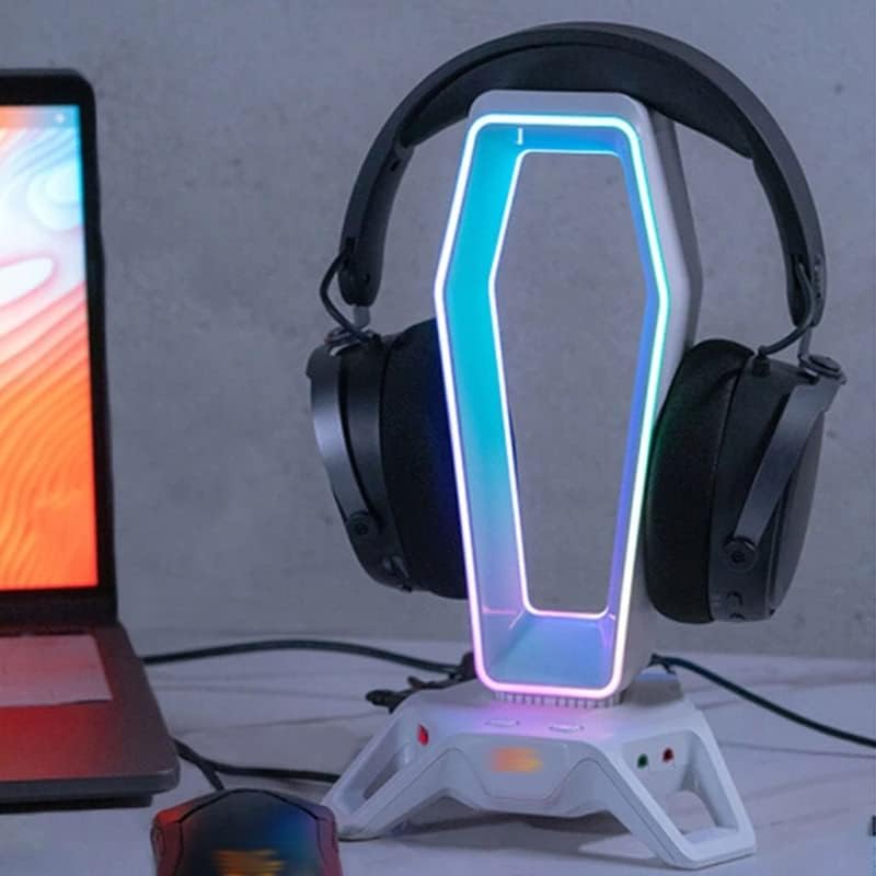 viby rgb headset stand multi functional headphone holder hanger display shelf with 3 usb 2 0 virtual 7 1 surround sound 3 5mm port color onecolor