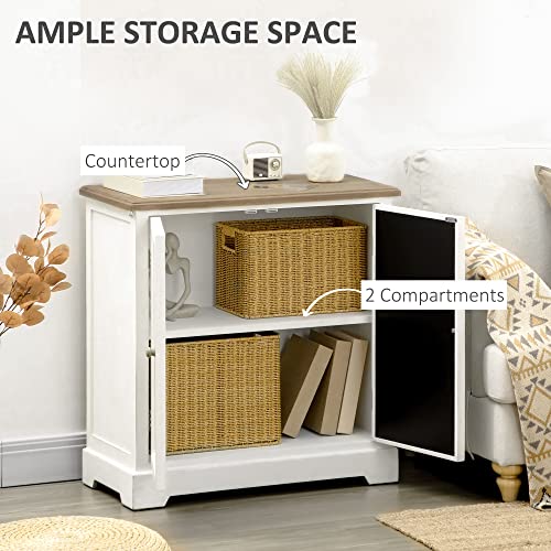 Homcom Farmhouse Sideboard Buffet Cabinet, Kitchen Storage Cabinet, Accent Cabinet With Double Glass Doors And Solid Wood Countertop For Kitchen, Living Room, White #TOP4