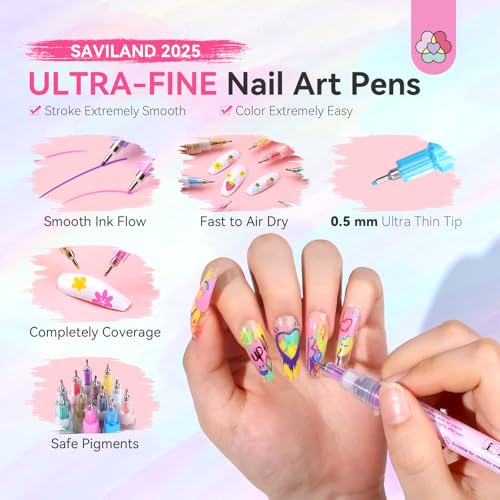 Image of 12 Colors Nail Art Pens Set: 0.5mm Quick Drying Acrylic Paint Markers 3D Nail Polish Pens for Nail Art Painting Drawing Dotting Tools Point Liner Brush for Adults Home DIY Salon Manicure (Set 1)