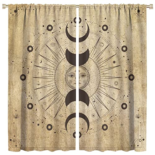Kids Moon Stars Curtains Rod Pocket Gothic Galaxy Bedroom Decor Celestial Starry Witchy Mandala Diamond Teen Girls Women Living Room Window Drapes Fabric 2 Panels 42X45 Inch #TOP28