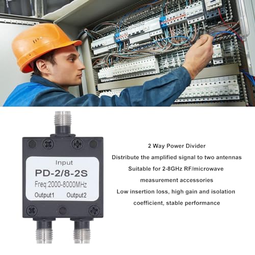 ViaGasaFamido 2 Way SMA Power Splitter, 2 to 8GHz Low Insertion Loss High Isolation RF Divider for Antenna System, Easy Connection, Construction for RF Measurement Components