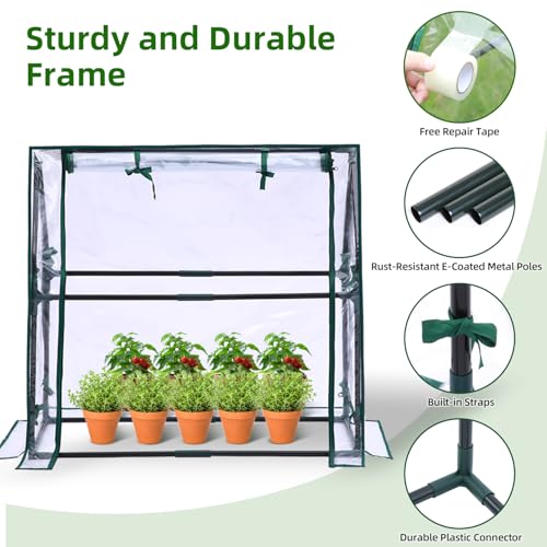 Ohuhu Mini Gewächshaus Zimmergewächshaus PVC Foliengewächshaus mit wasserdichte Matte, Tomatenhaus Folie Gewächshaus Klein für Sämling Pflanze die Indoor Kräutergarten 91,5x45,5x84 cm