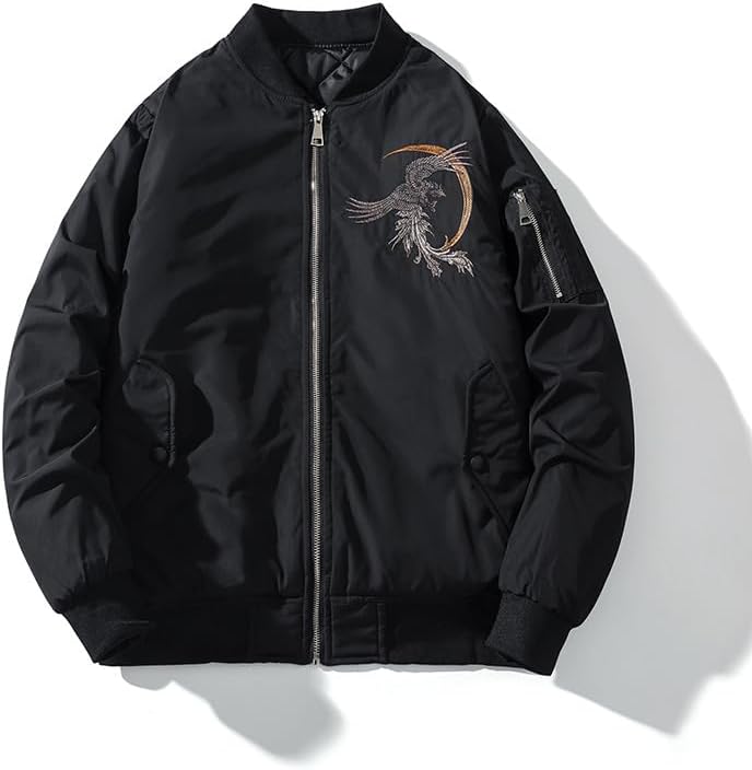 Phoenix Embroidery Bomber Jacket Sakura Vintage Streetwear Spring Lightweight Windbreaker Coat for Men Women