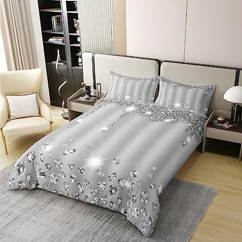Parure de lit à paillettes argentées coton super king size gris - 4