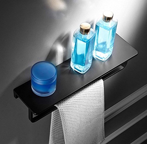 Barra de toalla de aluminio negro mate para colgar en pared de baño 6