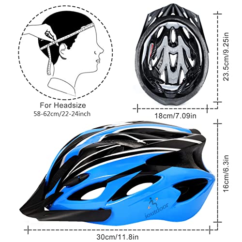 ioutdoor Bike Helmet Adult, Mountain Cycle Helmets Mens, With Visor Adjustable Size 56-62CM Large Lightweight 18 Vents Bicycle Cycling for Teenagers Women Men 12 Years Old (Blue Black) - Image 2