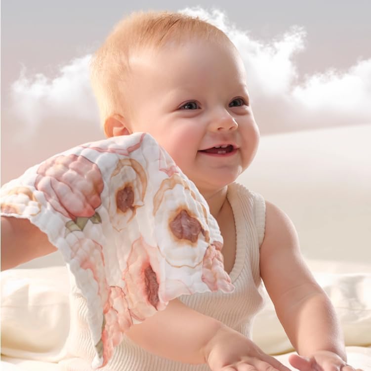 Baby Washcloths - Natural Cotton Baby Wipes - Soft Newborn Face Towel and Washcloth for Sensitive Skin, Registry as Shower, 5 Pack 11.81x11.81 inches,Dreamland