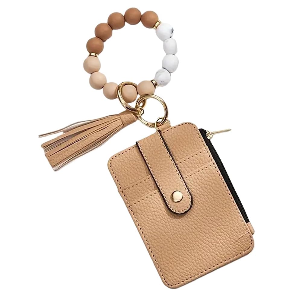 Hndhbfgrt For Women Boho Beaded Wristlet Keychain Wallet Tassel Keychain Wallet Card Holder Purse Keychain