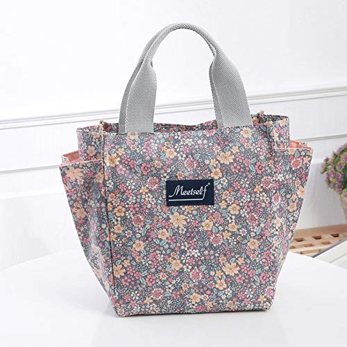 Isolierte Einkaufstasche,Violett Grau Multifunktionsdrucker Kühlergehäuse Blumendruck Tragbaren Isolierten Thermischen Frauen Essen