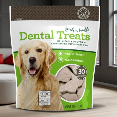 Member Mark Inspired Dental Chew Treats for Dogs – 30 Count, Clinically Proven to Reduce Plaque & Tartar, Wheat Gluten-Free, Omega-3, Highly Digestible