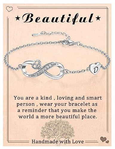 Teen Stocking Stuffers Initial Bracelet for Women Teen Girls Christmas Gifts for Her Wife Mom Letter A-Z Infinity Bracelets I Love You Graduation Gifts for Her Girlfriend Birthday Anniversary Jewelry