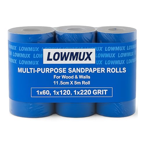 Papier abrasif grain 60 120 220 en rouleau de 11,5 cm x 5 m pour ponçage du bois et des murs