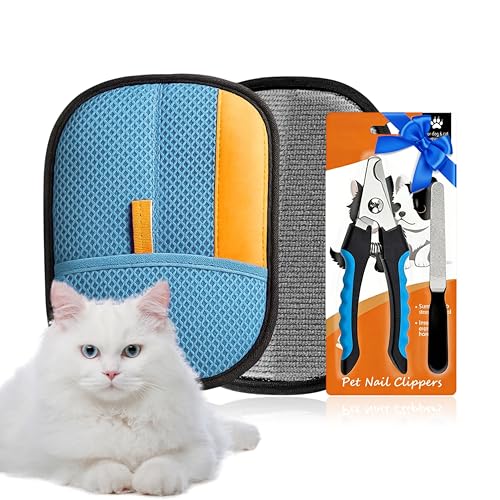 ASTRA VENA Pet Grooming Glove Set for Dogs & Cats – Premium Pet Hair Removal Glove with Free Nail Clippers & Nail File
