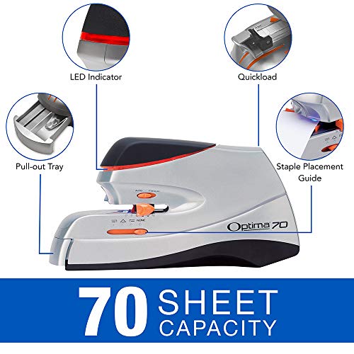 Swingline Optima 70 Electric Stapler, 70 Sheet Capacity, Quick Reloading, Jam Free, Includes 500 Staples, Orange/Gray (48210) #TOP1
