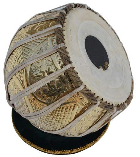 Image of Sheesham Wood Tb-0081 Hand Made Designer Brass Tabla Set Gold Color Indian Musical Instrument Bayan Tabla, Dayan Tabla For Beginners & Students