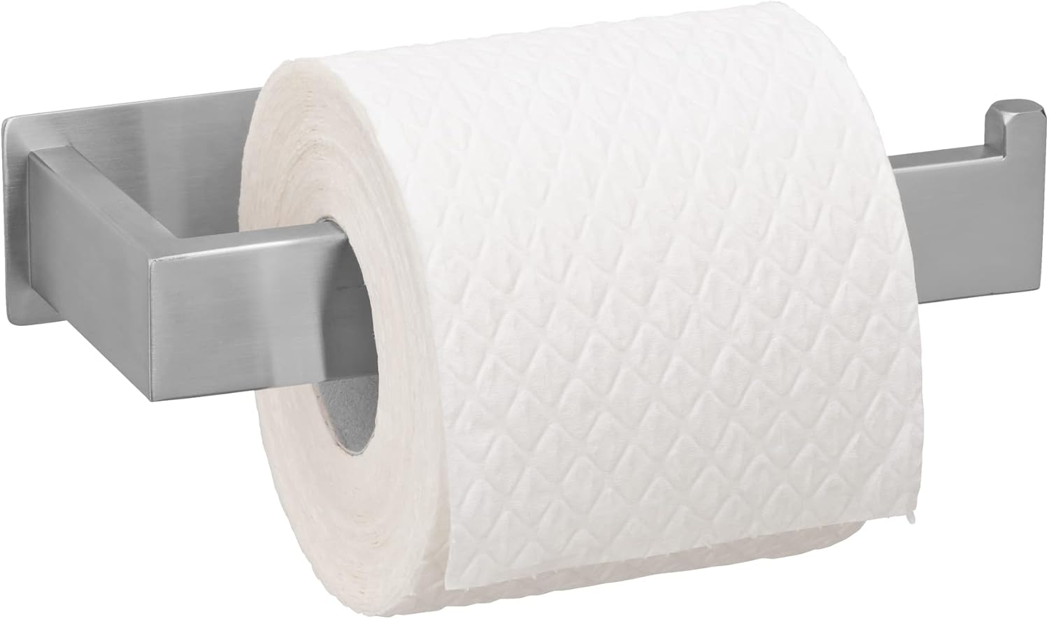 WENKO Turbo-Loc Genova Matte Toilet Paper Holder, Wall Holder for Toilet Paper Roll, Attaches No Drilling with Adhesive Pad System, Stainless Steel Holder, Width 15.3 x Height 4.4 x Depth 7.6 cm