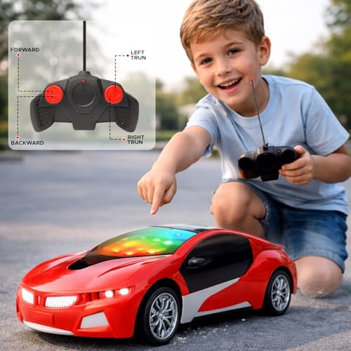 Image of NHR Rechargeable Remote Control Car for Kids and Children, 3D Lights Famous RC High Speed Racing Car, Rechargeable Battery Toy for Boys & Girls Age 3+ (Red)