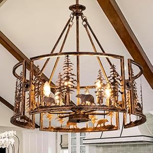 TOCHIC Rustic Chandeliers for Dining Room 6 Lights Western Light Fixture Vintage Chandelier for Bedroom Bear Metal Ceiling Light Fixture Farmhouse Chandelier for Entryway Foyer 26 D
