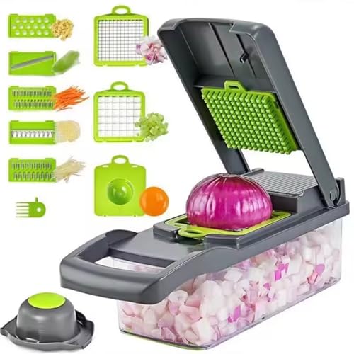 Novahaven (14 pezzi) Affettatrice per verdure, cipolle, patatine fritte, taglierina per frutta, cavolo – affettatrice tutto in uno, cubetti, tagliare, sbucciare, design