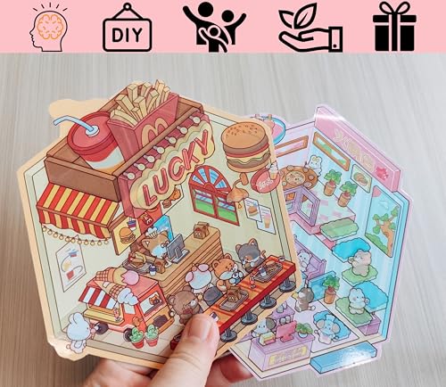 20 juegos de calcomanías de escena para niños y niñas con diseño Kawaii 3D 6