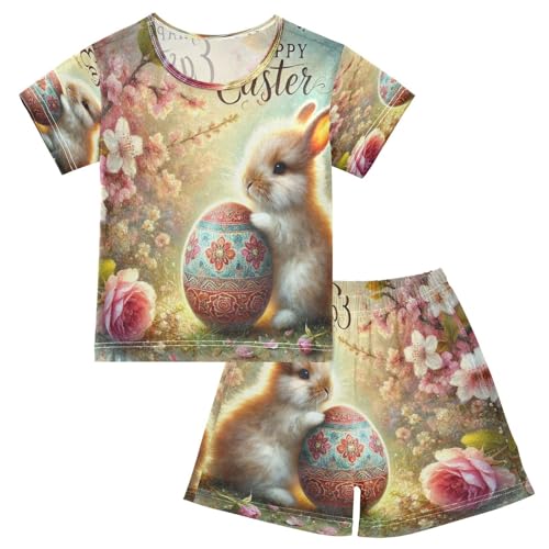 Rabbit Easter Egg Pajama Set Short Sleeve Pajamas Shorts Sets Cotton Soft Loungewear Sleepwear 5Y