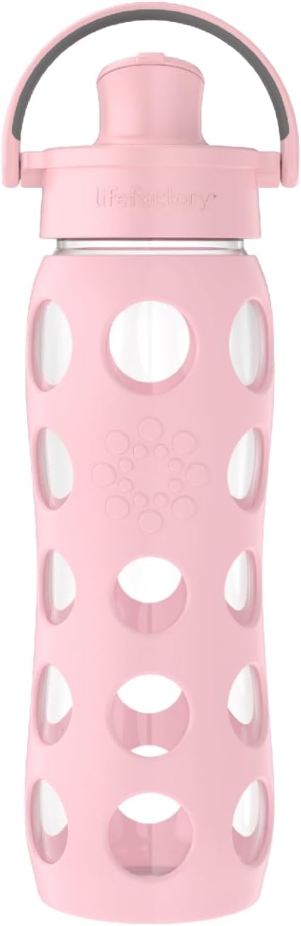 22-Ounce Glass Water Bottle with Active Flip Cap and Protective Silicone Sleeve, Desert Rose