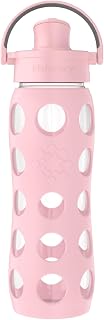 Lifefactory 22-Ounce Glass Water Bottle with Active Flip Cap and Protective Silicone Sleeve, Desert Rose