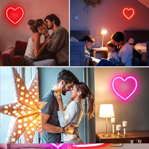 Image of 2PK Heart Neon Sign Battery Operated or USB Powered Heart Lights Pink & Red | LED Heart Neon Lamp for Valentines Day Wedding Proposal Mother's Day Dorm Bedroom Decor, Gifts for Mom Wife Girfriend Girls