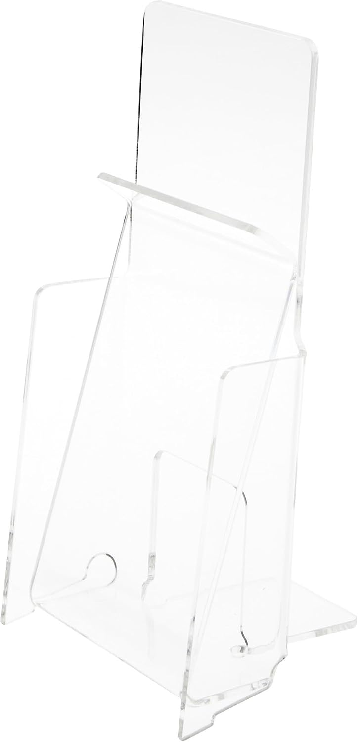 Plymor Clear Acrylic Pinch-Style Tri-Fold Brochure Literature Holder (Countertop), Fits Documents Up to 4" Wide