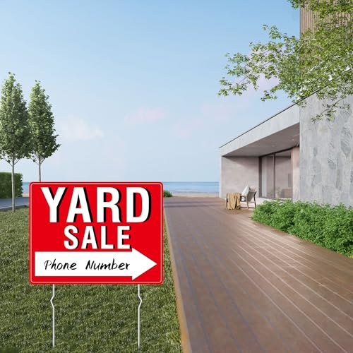 Yard Sale Sign, 3PCS Double Sided Yard Sale Signs with 6 Metal Stakes & 960 Sale Price Labels, Large Font, Fluorescent Neon Color, All-Weather Plastic Sign with Arrow for Garage Sale, Outdoor Estate - Thumbnail 7