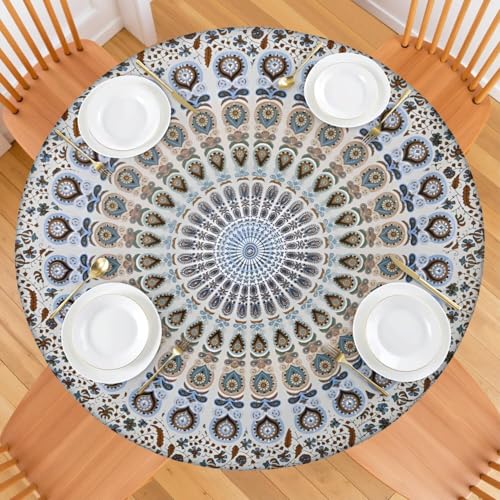 Round Fitted Tablecloth With Elastic,Outdoor Table Cover,Elastic Edge Design,Suitable for Round Tables Ranging from 45 in to 52 in,Anti Wrinkle and Scratch Resistant,Easy Clean & Stain Resistant by mshcbui - Used condition - Image 3