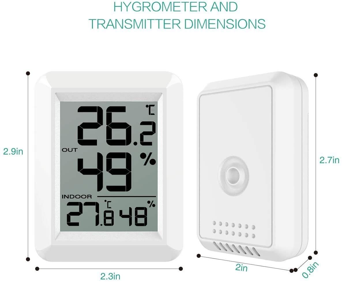 XMING Igrometro del termometro Digitale, misuratore di umidità Interna/da Esterno, Monitor di Temperatura con sensore Wireless, Range 328ft / 100m, ° C / ° F Selezionabile (Size : Indoor/Outdoor)