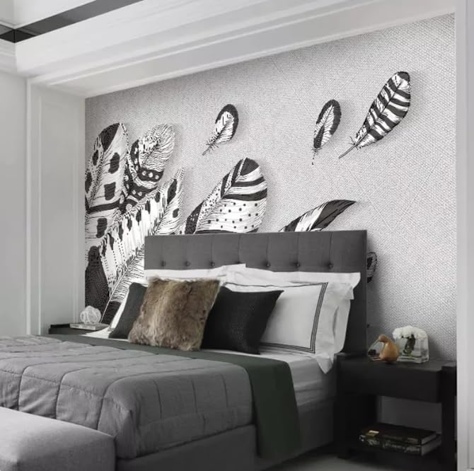 Photo murale plumes 3D noir et blanc au design artistique - 2