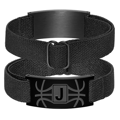 KLIFOWDY Basketball Bracelets for Boys Men Youth Coach Team Kids Player Initial with A-Z Letter Basketball Bracelet Party Favors Accessories Adjustable Jewelry Gifts